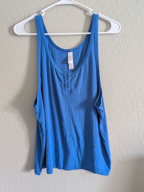 Set 1X Auden Blue Ribbed Scoop Tank And Shorts Sleepwear Set